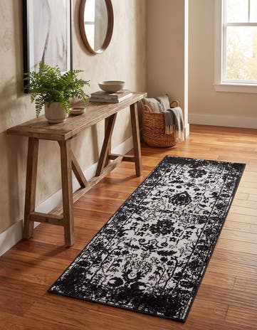 Black and White Kamala Washable Runner Rug