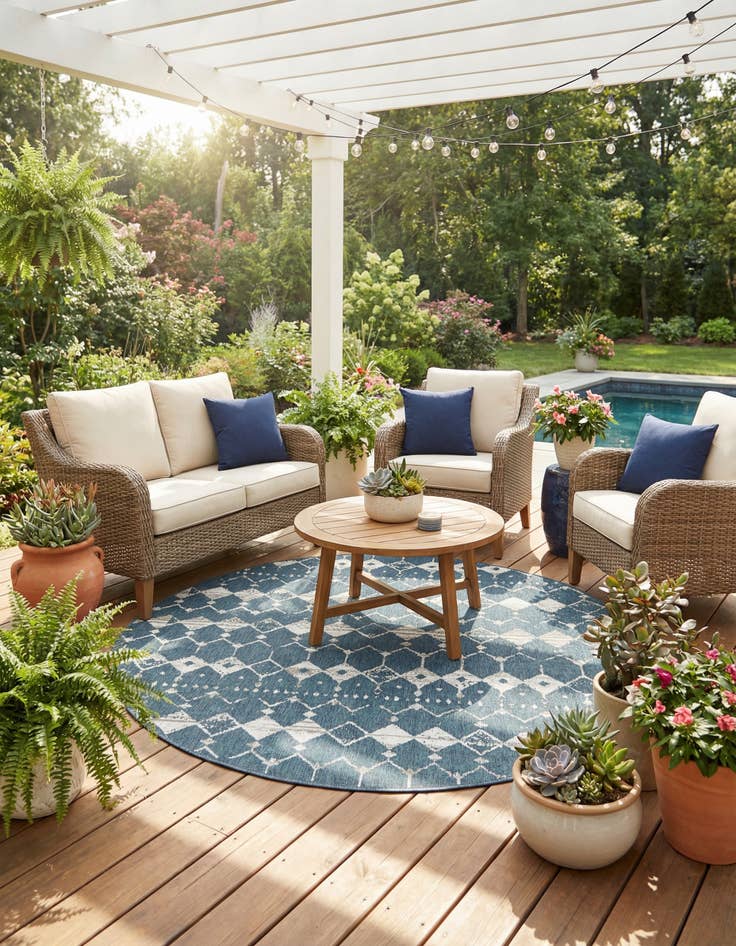 Detail image of 7' x 7' Washable Lattice Indoor / Outdoor Round Rug