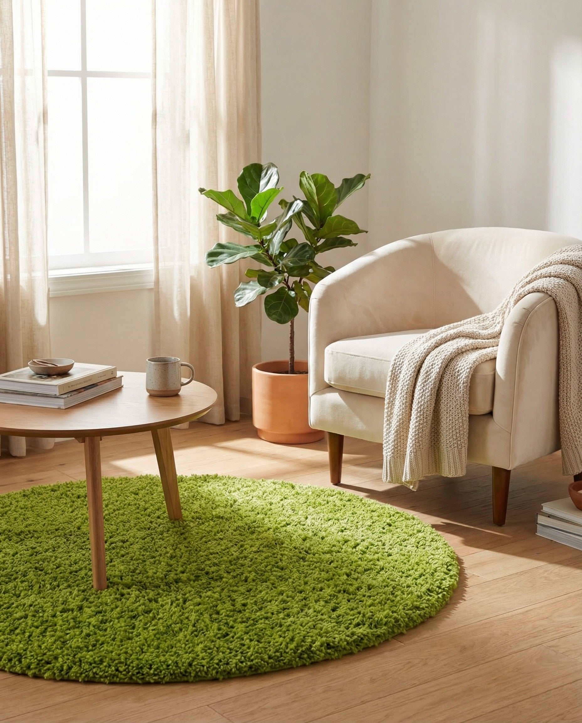 3' x 3' Solid Shag Round Rug