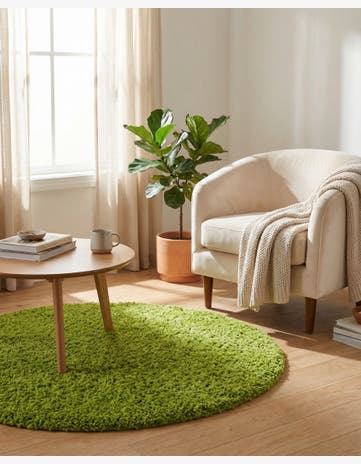 Grass Green Solid Shag Round Rug