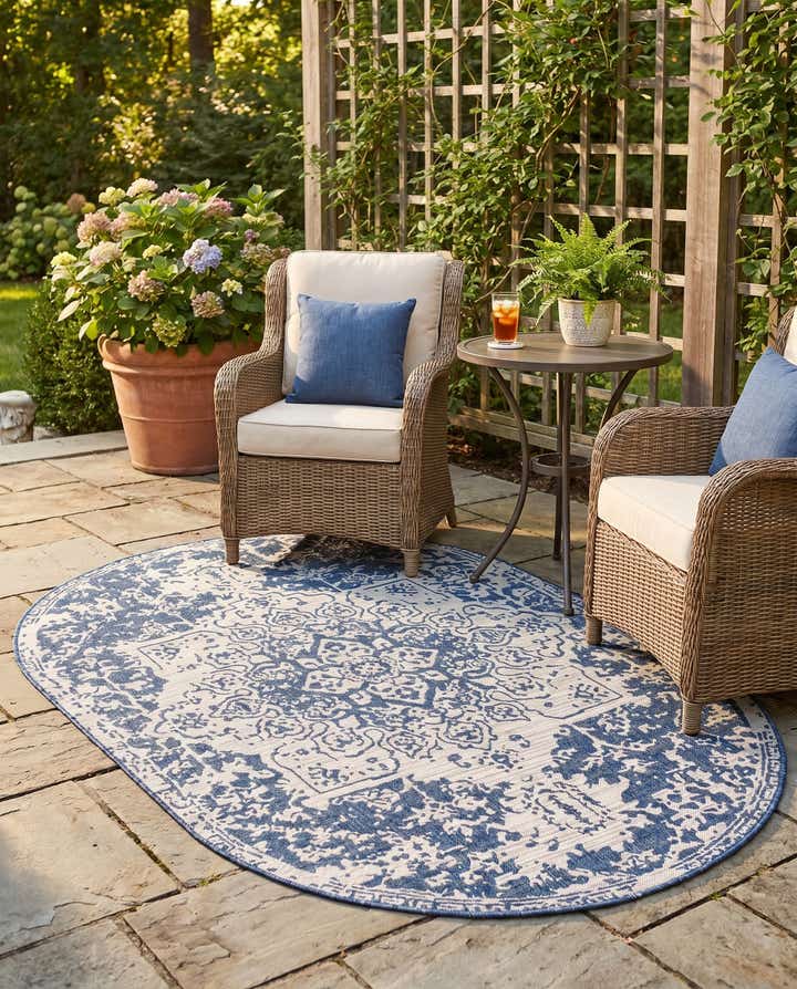 5' 3 x 8' Easy-Clean Jill Zarin Indoor / Outdoor Oval Rug