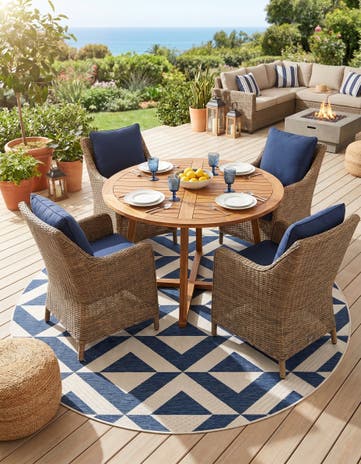 Blue Easy-Clean Jill Zarin Indoor / Outdoor Round Rug