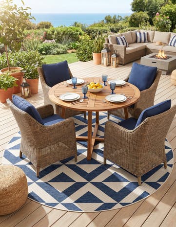 Blue Easy-Clean Jill Zarin Indoor / Outdoor Round Rug
