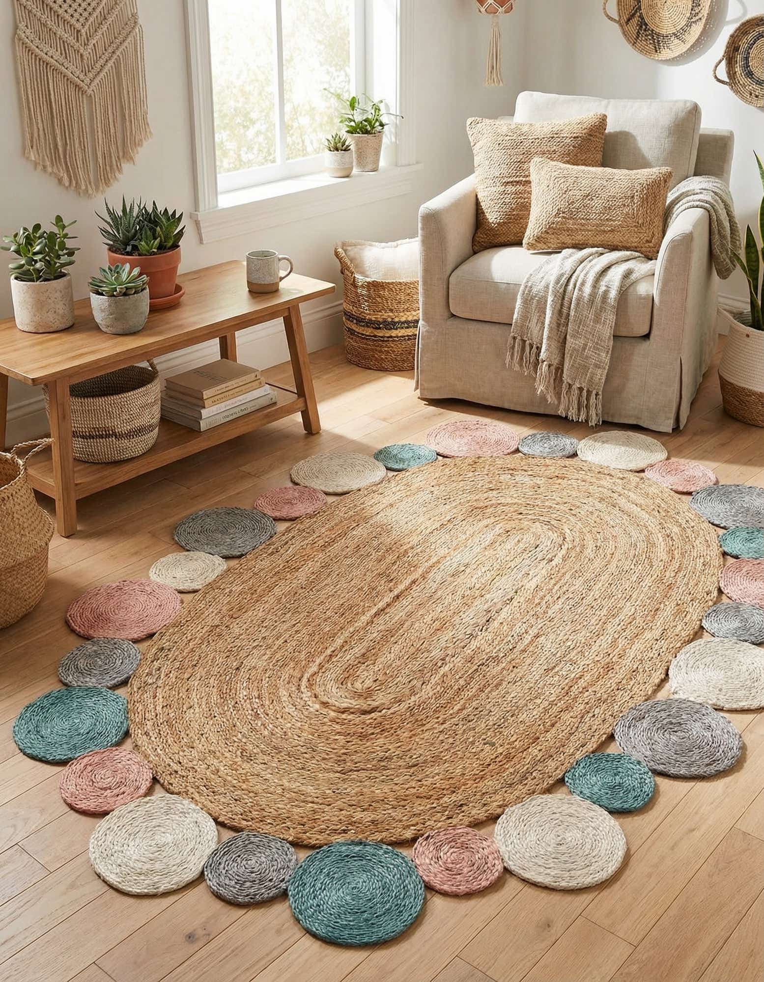 4' 1 x 6' 1 Handmade Braided Jute Oval Rug