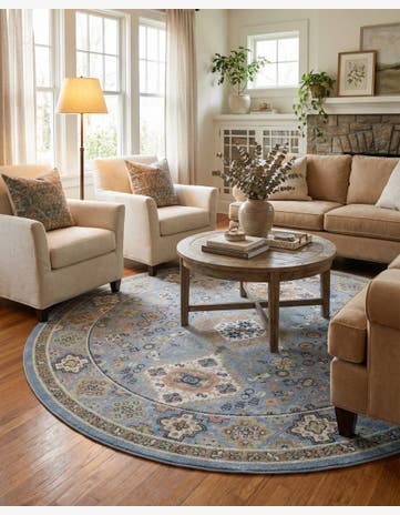 Light Blue Kamala Washable Round Rug