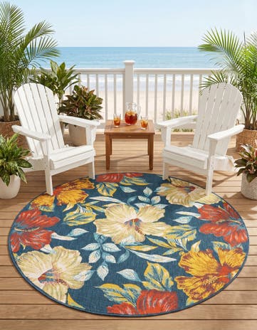 7' x 7' Easy-Clean Coastal Indoor / Outdoor Round Rug