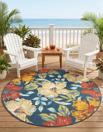 7' x 7' Easy-Clean Coastal Indoor / Outdoor Round Rug