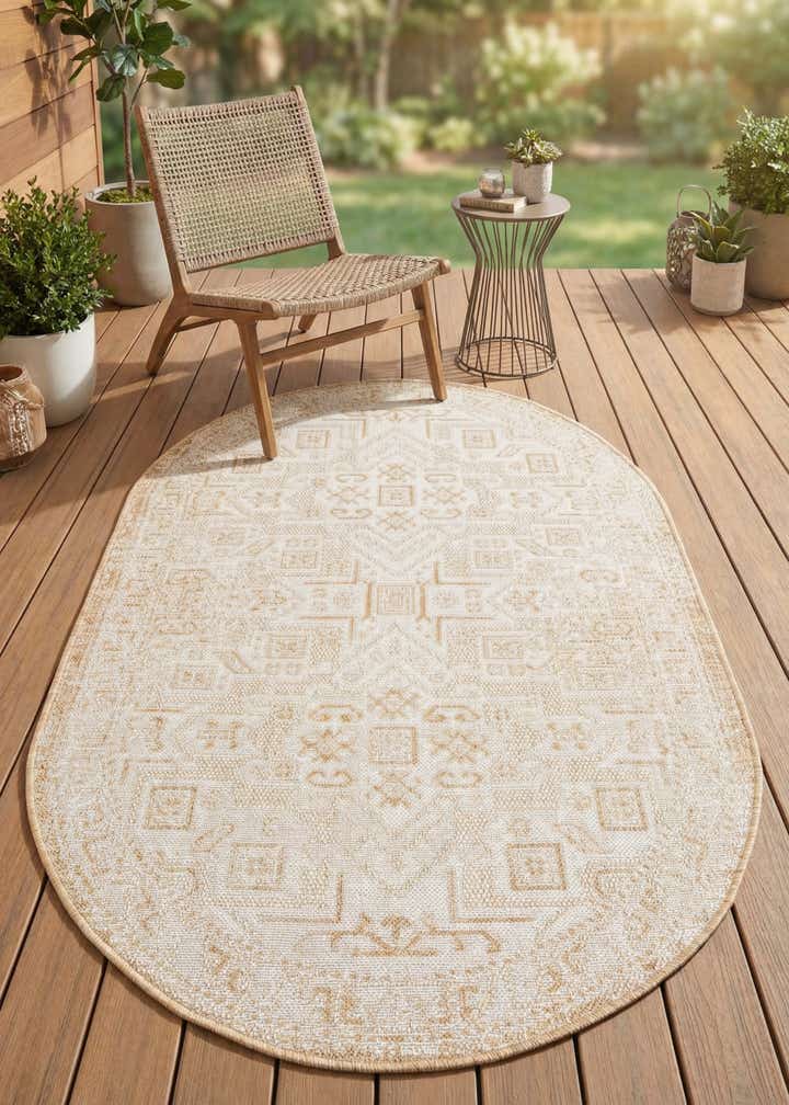 3' x 5' 3 Easy-Clean Aztec Indoor / Outdoor Oval Rug