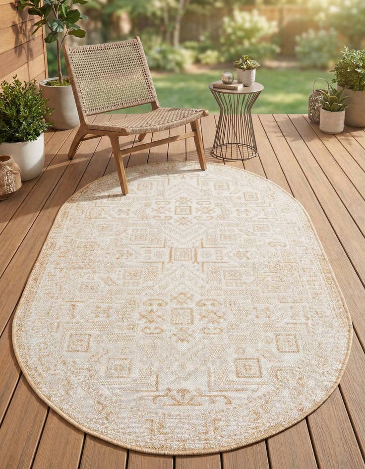 Detail image of 3' x 5' 3  Washable Aztec Indoor / Outdoor Oval Rug