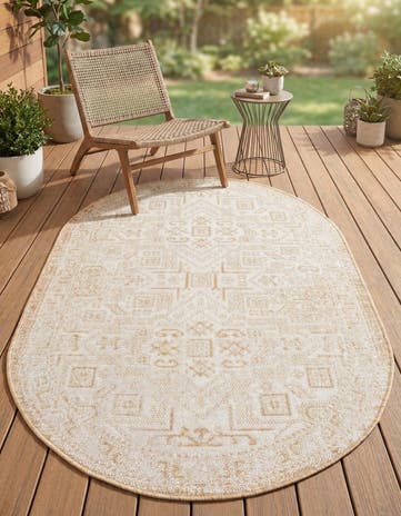 3' x 5' 3 Easy-Clean Aztec Indoor / Outdoor Oval Rug