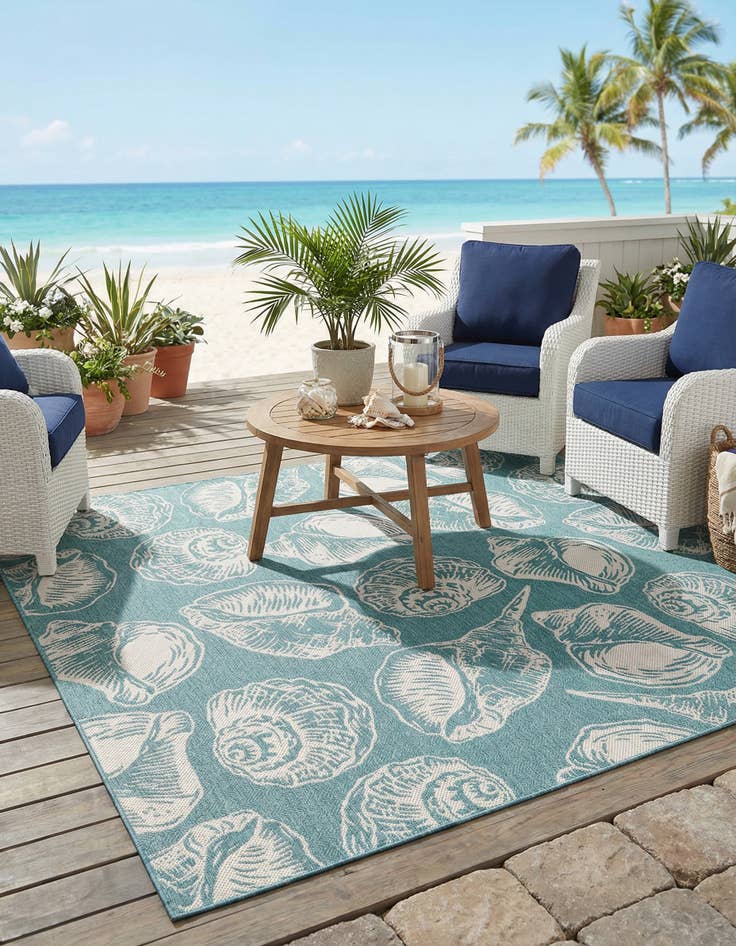 Detail image of 10' x 10'  Washable Coastal Indoor / Outdoor Square Rug