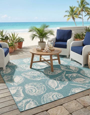 10' x 10' Easy-Clean Coastal Indoor / Outdoor Square Rug