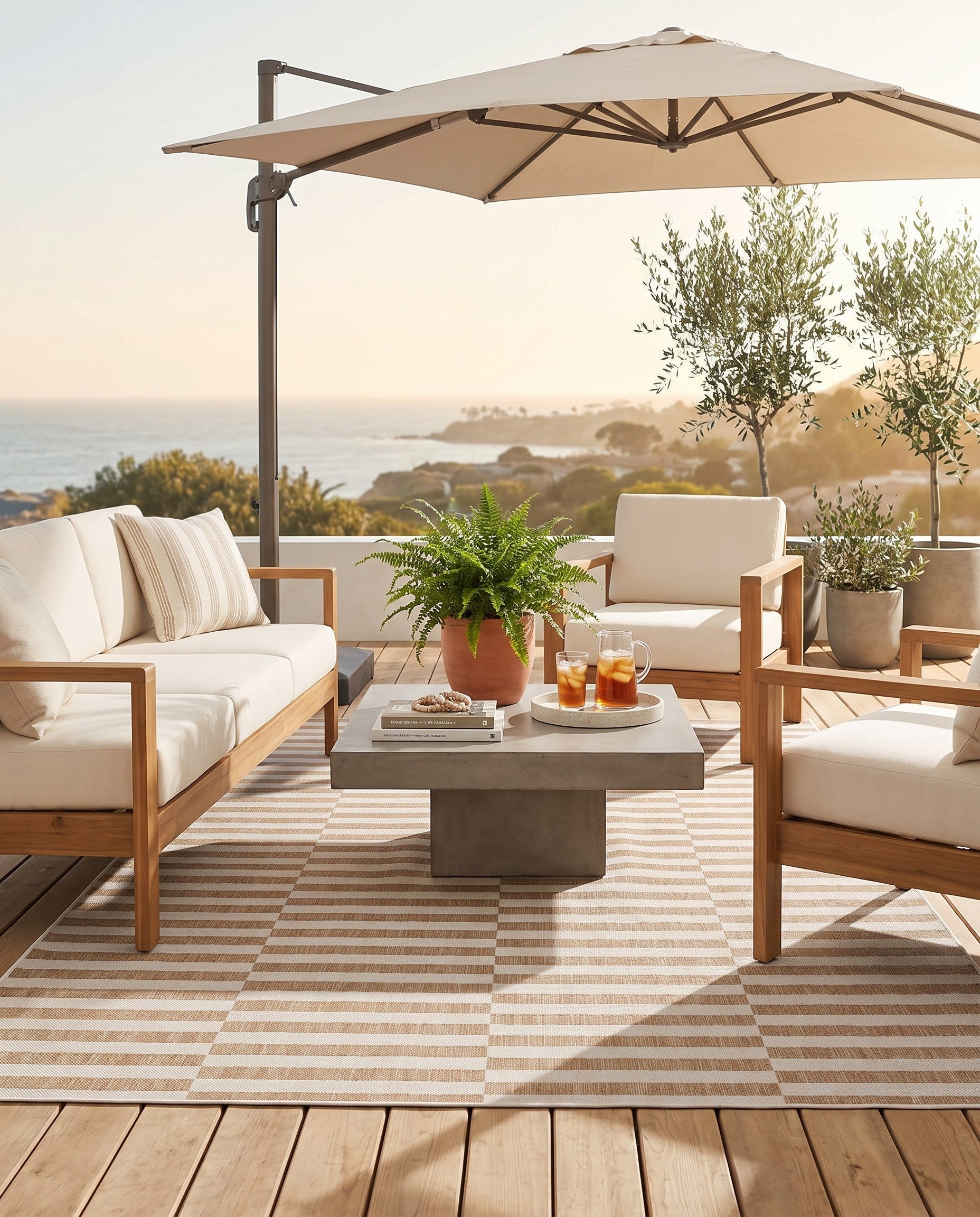Taupe Easy-Clean Ribbon Indoor / Outdoor Rug