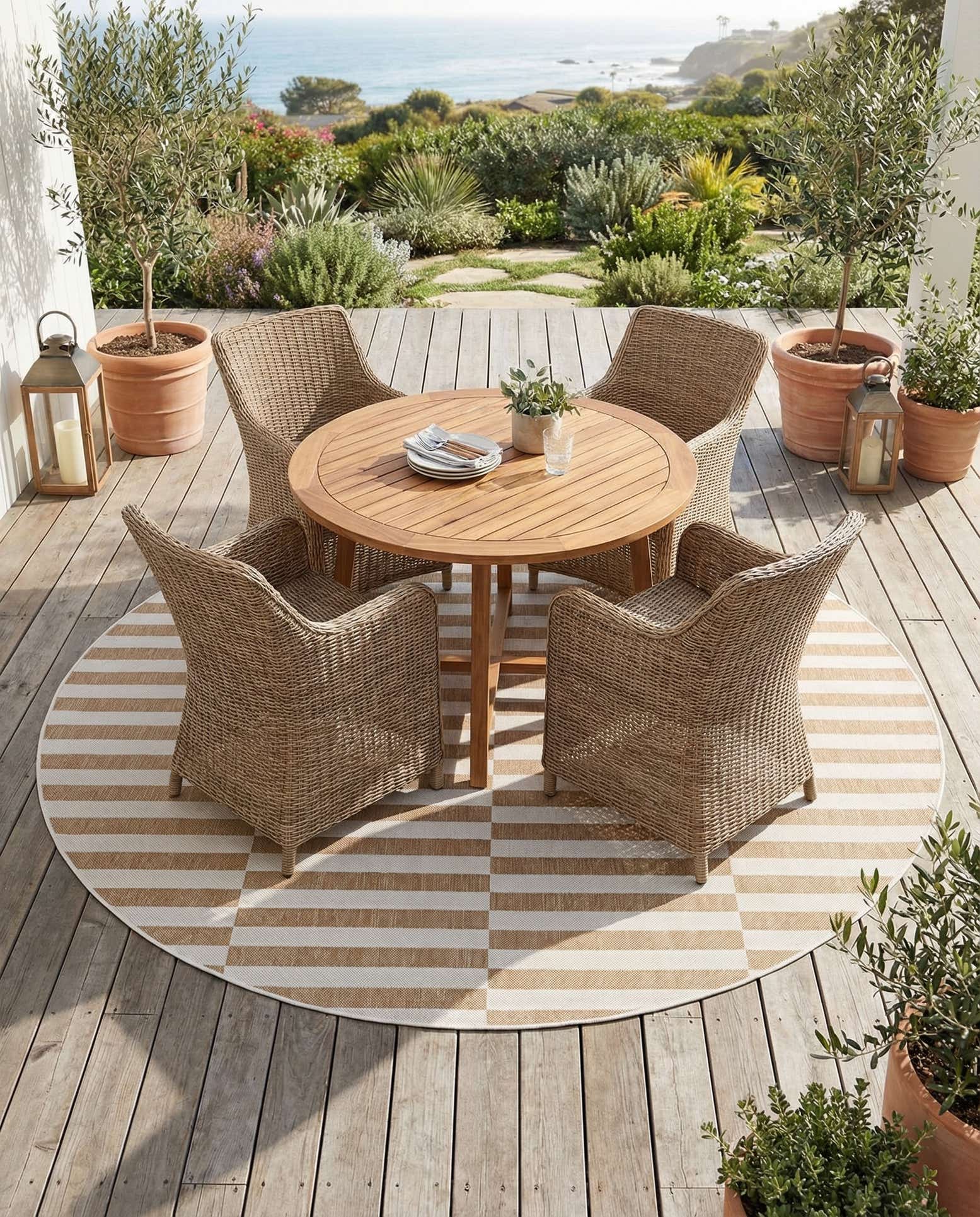 7' 10 x 7' 10 Easy-Clean Ribbon Indoor / Outdoor Round Rug