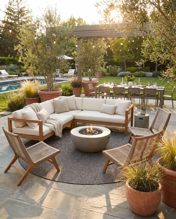 10' x 10' Easy-Clean Checkered Indoor / Outdoor Round Rug