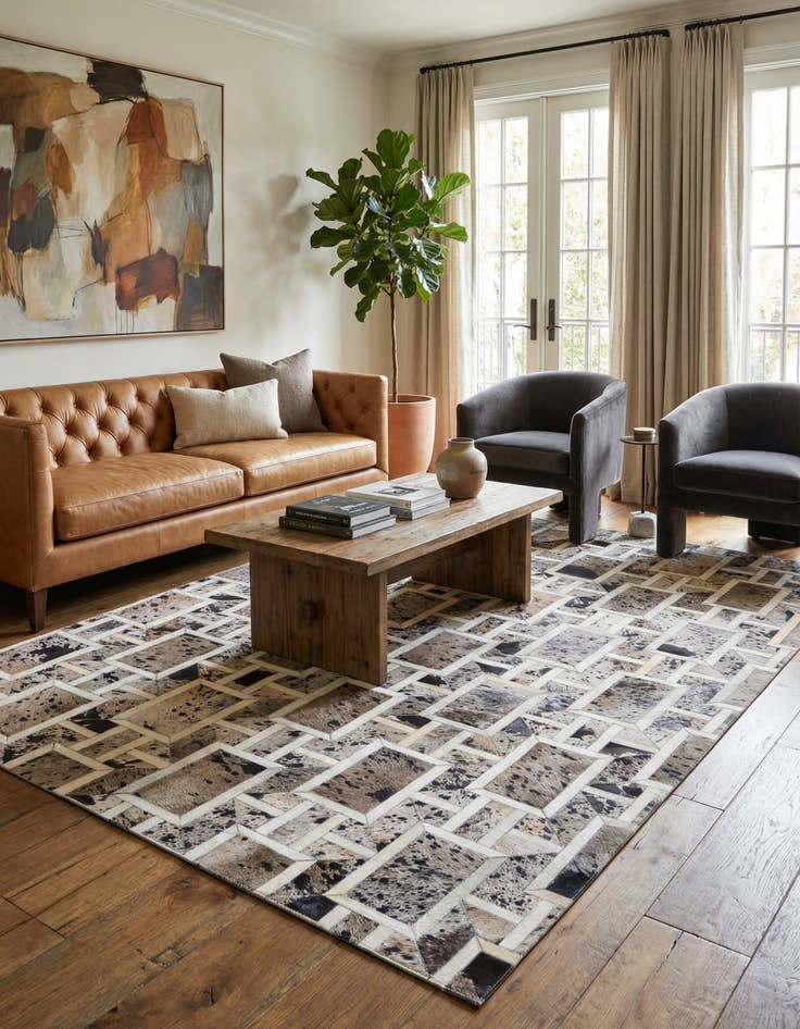 Detail image of 4' 11 x 8' Cowhide Stocks Rug