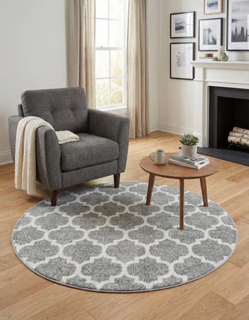 Dark Gray Lattice Round Rug
