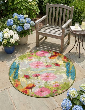 Easy-Clean Botanical Indoor / Outdoor Round Rug