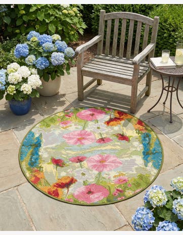 Easy-Clean Botanical Indoor / Outdoor Round Rug