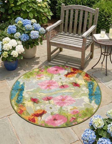 Easy-Clean Botanical Indoor / Outdoor Round Rug