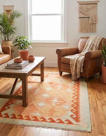 3' 2 x 4' 10 Hand Woven Kilim Waziri Wool Rug