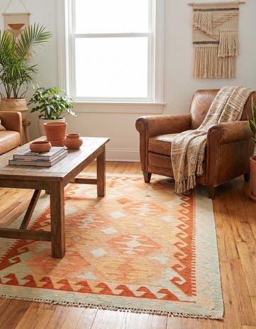 3' 2 x 4' 10 Hand Woven Kilim Waziri Wool Rug