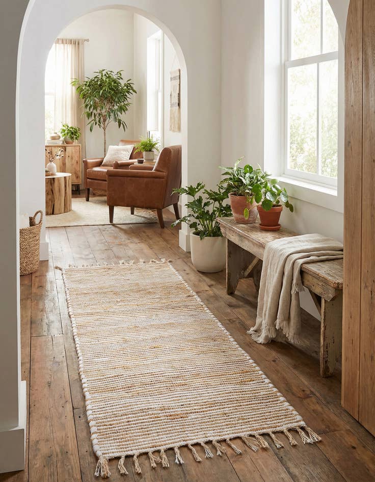 Detail image of 2' 2 x 6' 1 Hand Woven Chindi Jute Runner Rug