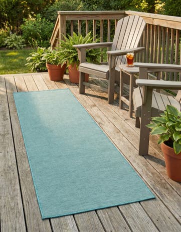 Turquoise Easy-Clean Solid Indoor / Outdoor Runner Rug