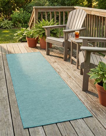 Turquoise Easy-Clean Solid Indoor / Outdoor Runner Rug