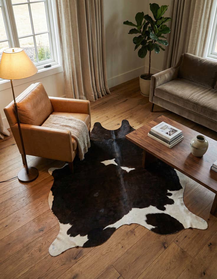 Detail image of 4' 10 x 5' 7 Cowhide Leather Square Rug