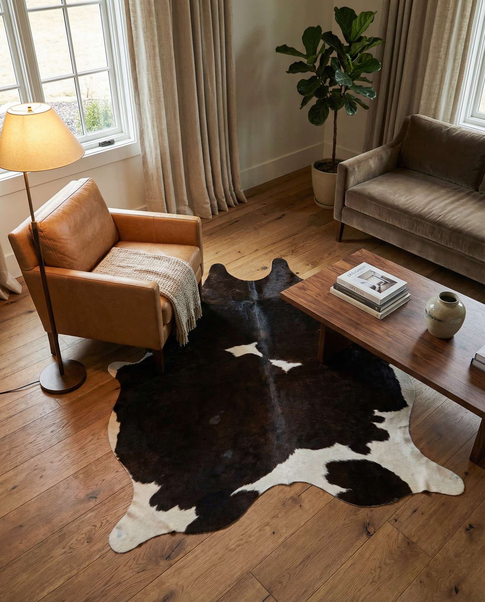 4' 10 x 5' 7 Cowhide Leather Square Rug