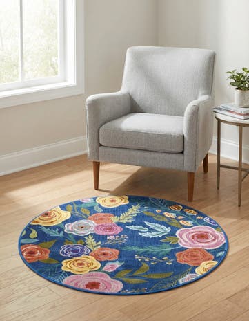 Blue Blossom Round Rug