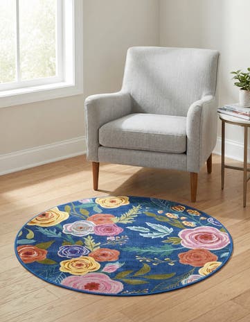 Blue Blossom Round Rug