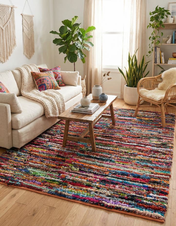 8' x 10' Handmade Braided Chindi Rug