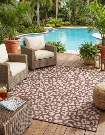 Brown Easy-Clean Safari Indoor / Outdoor Square Rug