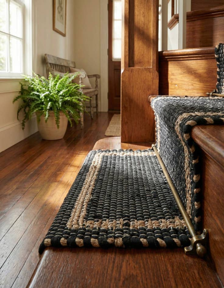 Detail image of 0' 9 x 2' 6  Hand Woven Chindi Jute Stair Rug