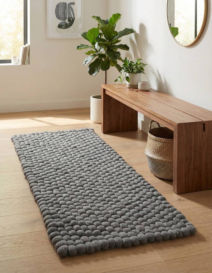 Detail image of 2' x 4' 1 Hand Woven Felt Ball Wool Runner Rug