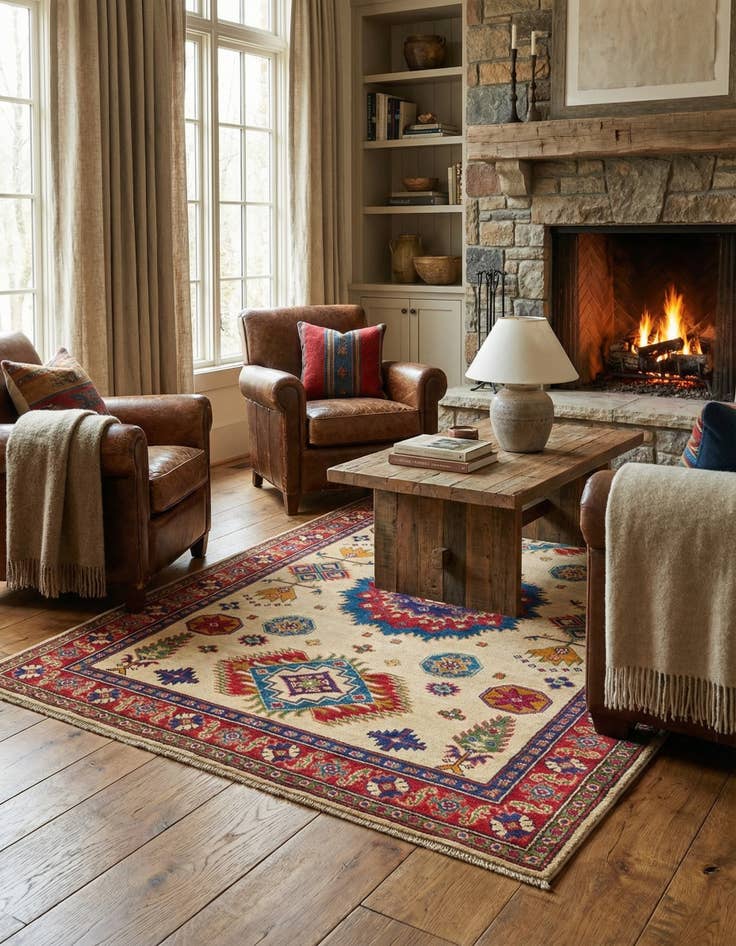 Detail image of 4' x 6' Hand Knotted Kazak Rug