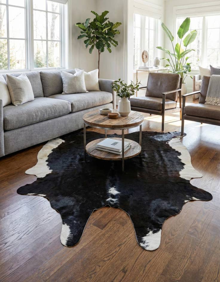 Detail image of 6' x 6' 2 Cowhide Leather Square Rug