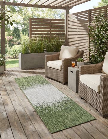 Green Easy-Clean Modern Indoor / Outdoor Runner Rug