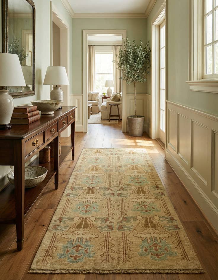 Detail image of 4' 6 x 8' 3 Hand Knotted Oushak Wool Runner Rug