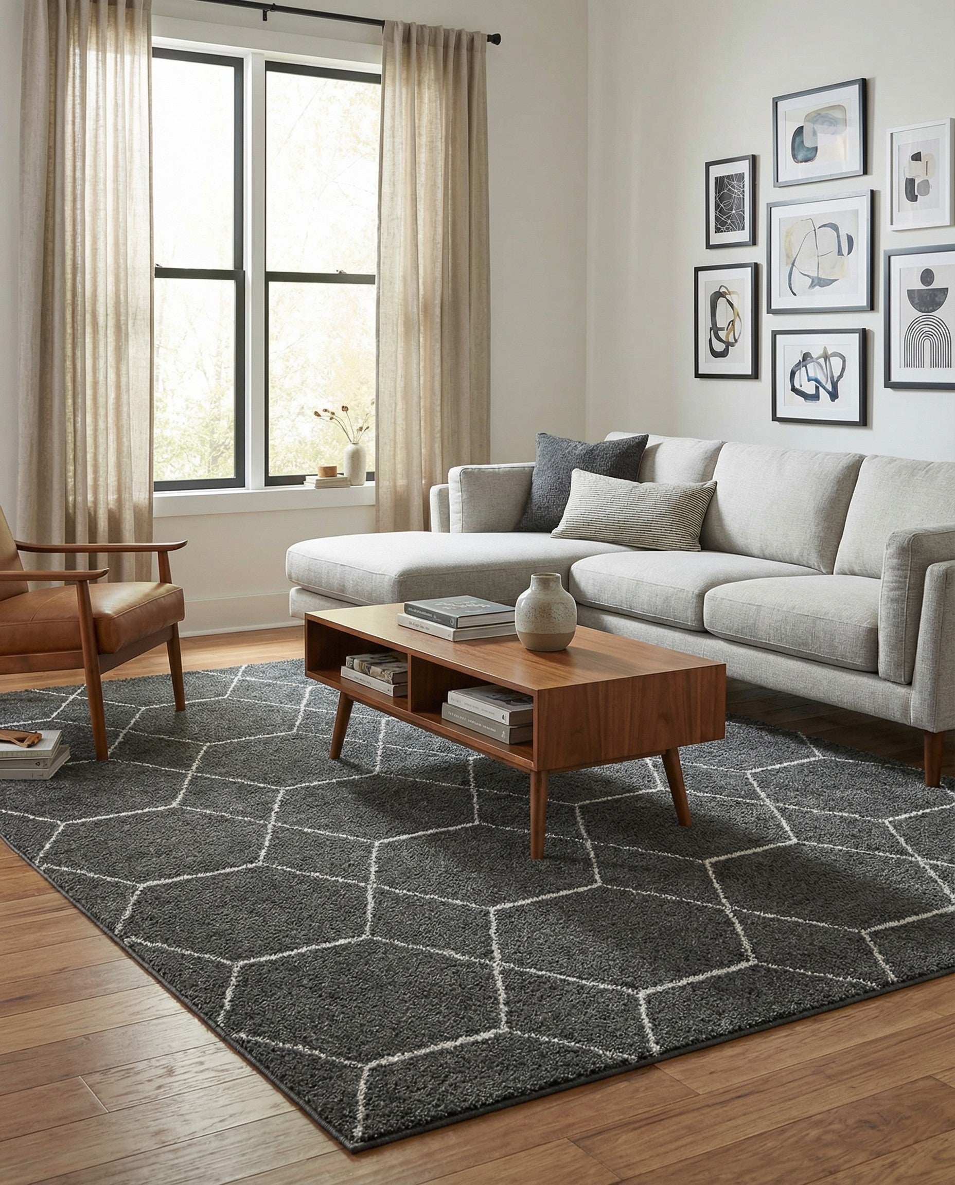 Primary image  7' 10 x 10' Lattice Frieze Rug