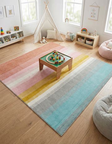 Rainbow Stripes Whimsy Kids Square Rug