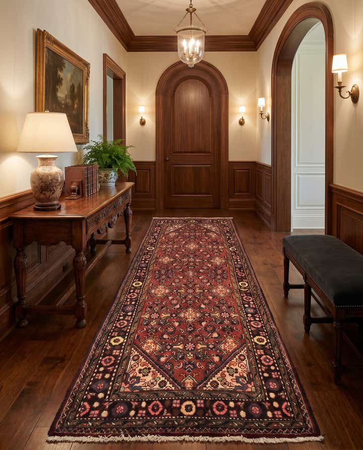 3' 4 x 8' 5 Hand Knotted Hossainabad Persian Wool Runner Rug