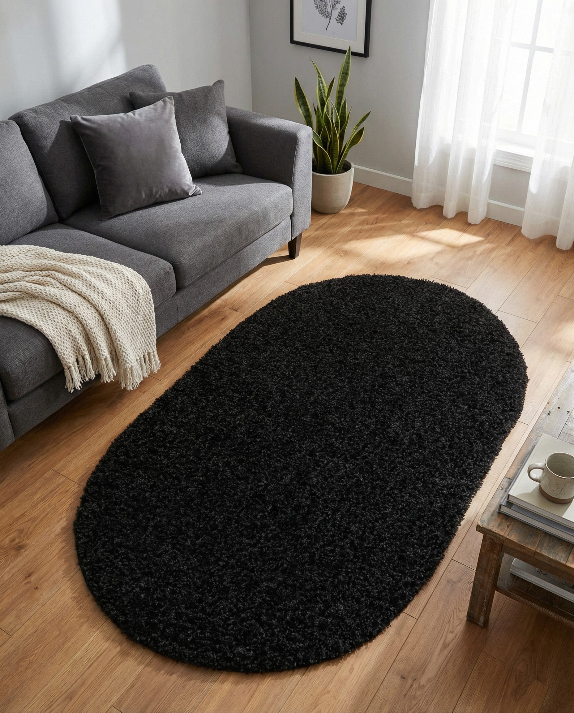 3' x 5' 3 Solid Shag Oval Rug