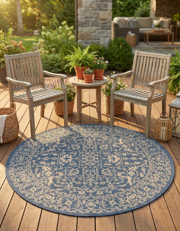Detail image of 6' x 6' Easy-Clean Botanical Indoor / Outdoor Round Rug