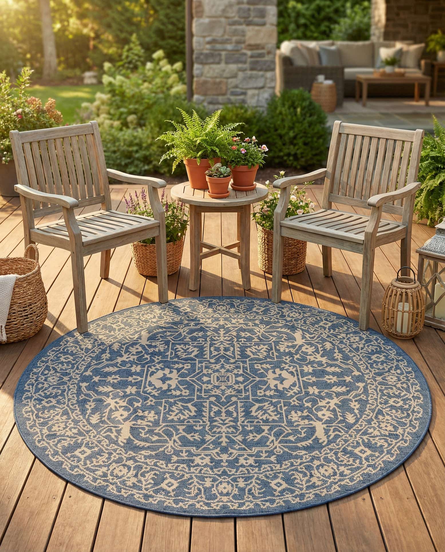 6' x 6' Easy-Clean Botanical Indoor / Outdoor Round Rug