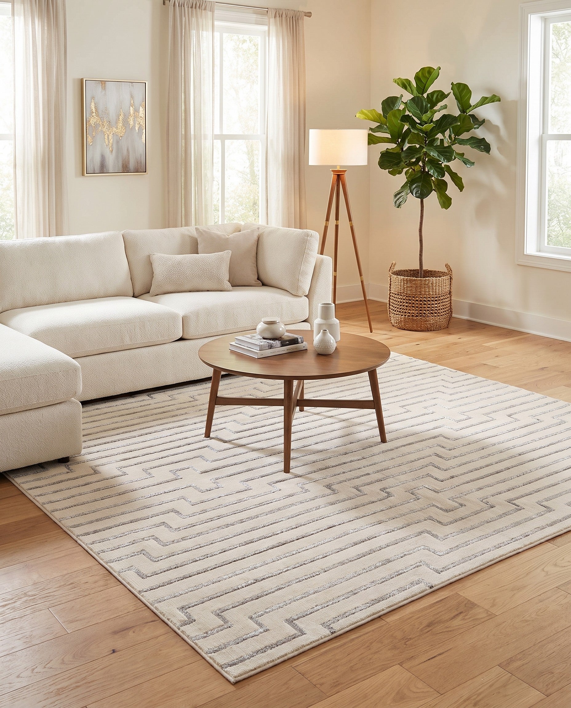 White and Silver Vogue Geo Square Rug