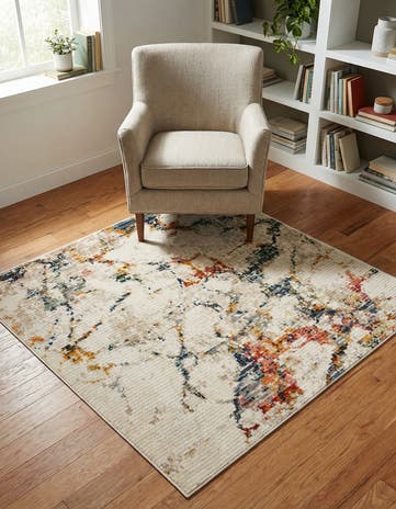 White Navy Gemstone Square Rug
