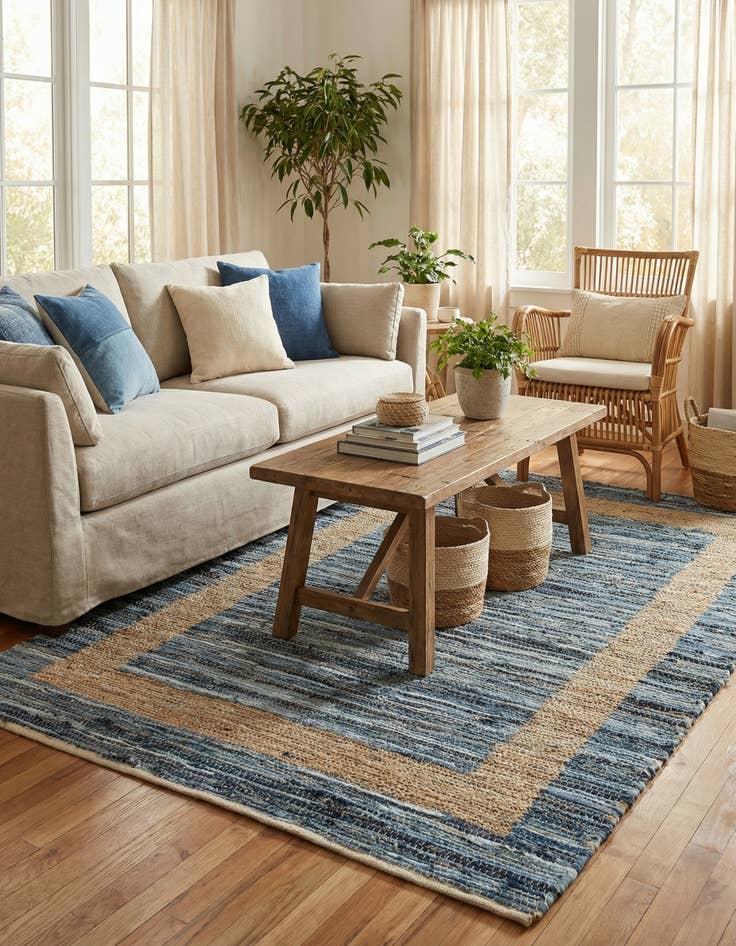 Detail image of 5' 1 x 8' Hand Woven Chindi Jute Rug